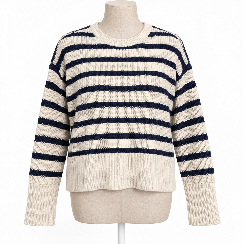 Gap Womens Striped Crewneck Relaxed Fit Sweater Size S Fisherman Classic Preppy